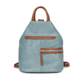 Soft Tapered Textured Rucksack With Contrast Brown Trim, Multiple Exterior Zip Pockets And Fixed Curved Top Grip Handle Hardware Backpack